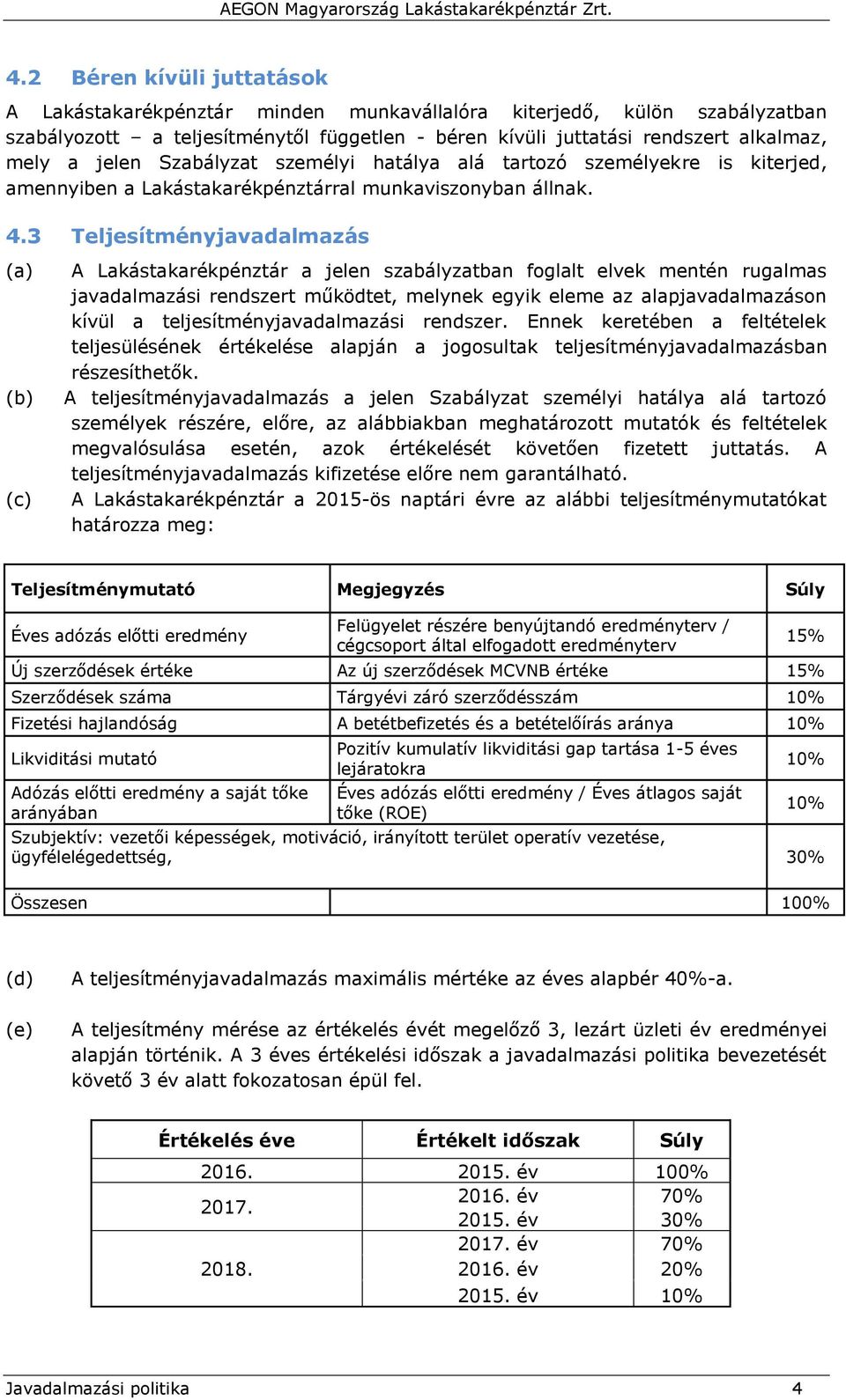 3 Teljesítményjavadalmazás A Lakástakarékpénztár a jelen szabályzatban foglalt elvek mentén rugalmas javadalmazási rendszert működtet, melynek egyik eleme az alapjavadalmazáson kívül a