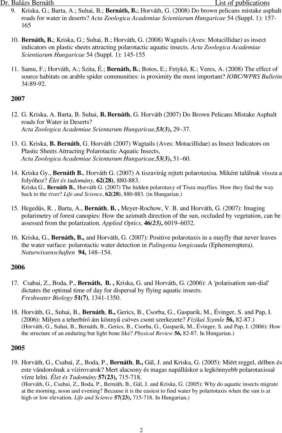 Acta Zoologica Academiae Scientiarum Hungaricae 54 (Suppl. 1): 145-155 11. Samu, F.; Horváth, A.; Szita, É.; Bernáth, B.; Botos, E.; Fetykó, K.; Veres, A.