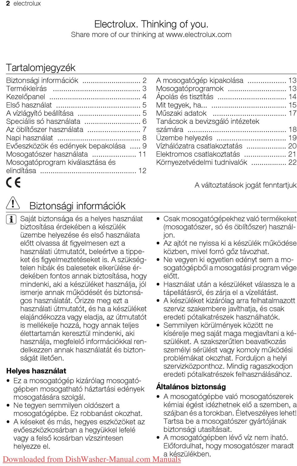 használati útmutató mosogatógép ESF63021 Downloaded from  DishWasher-Manual.com Manuals - PDF Ingyenes letöltés