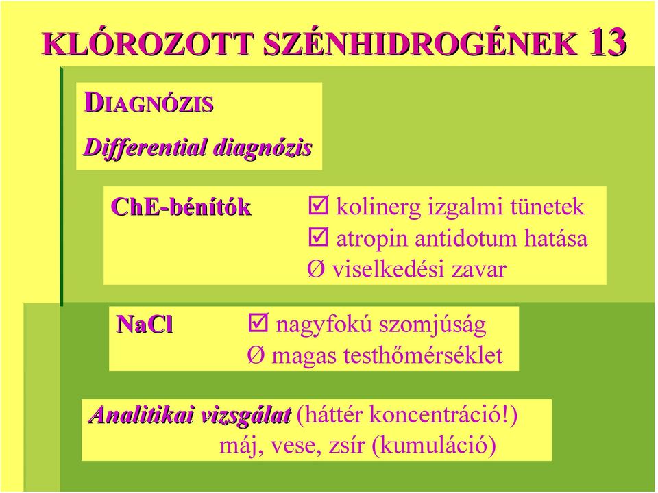 viselkedési zavar NaCl nagyfokú szomjúság Ø magas testhőmérséklet