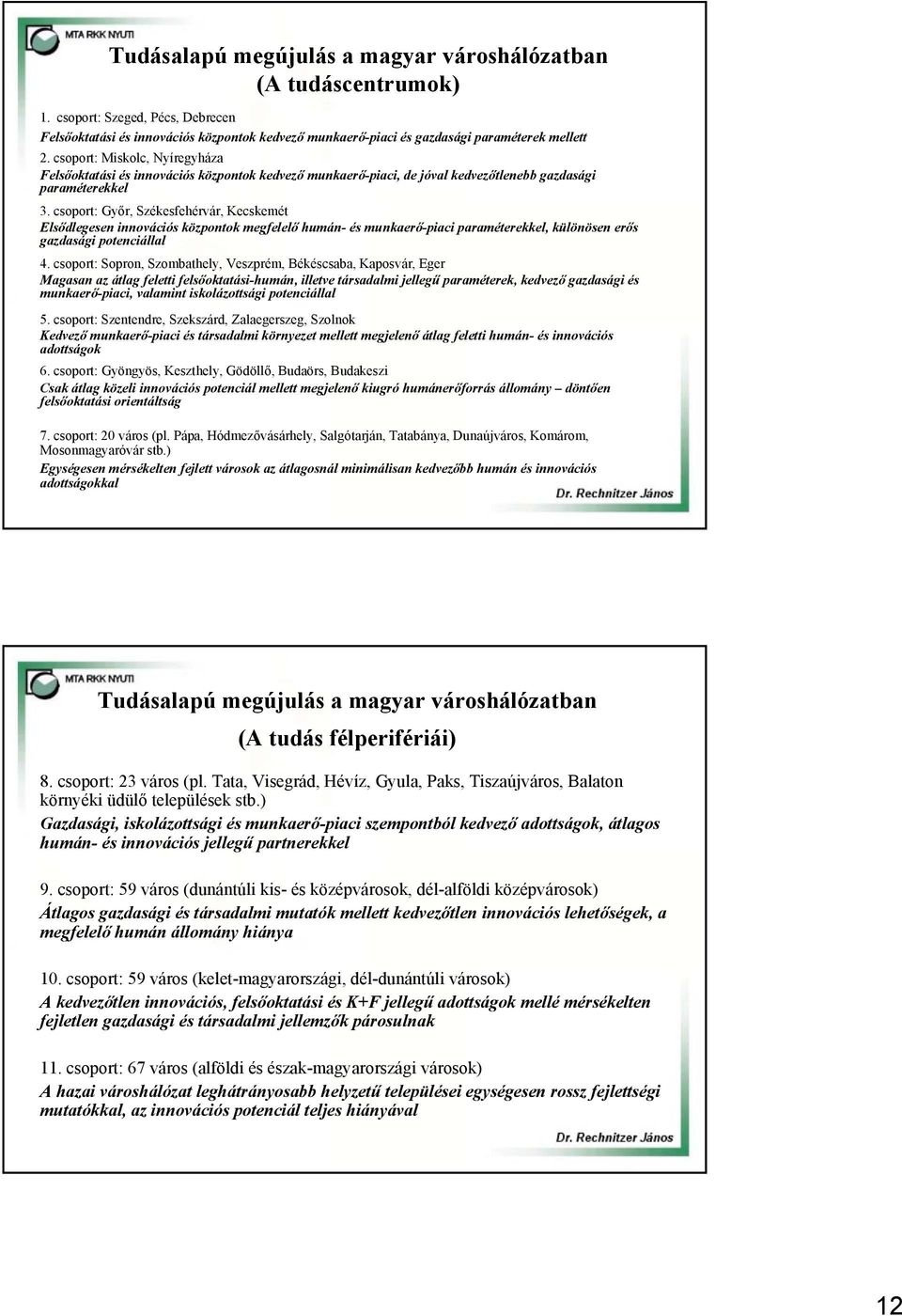 csoport: Győr, Székesfehérvár, Kecskemét Elsődlegesen innovációs központok megfelelő humán- és munkaerő-piaci paraméterekkel, különösen erős gazdasági potenciállal 4.