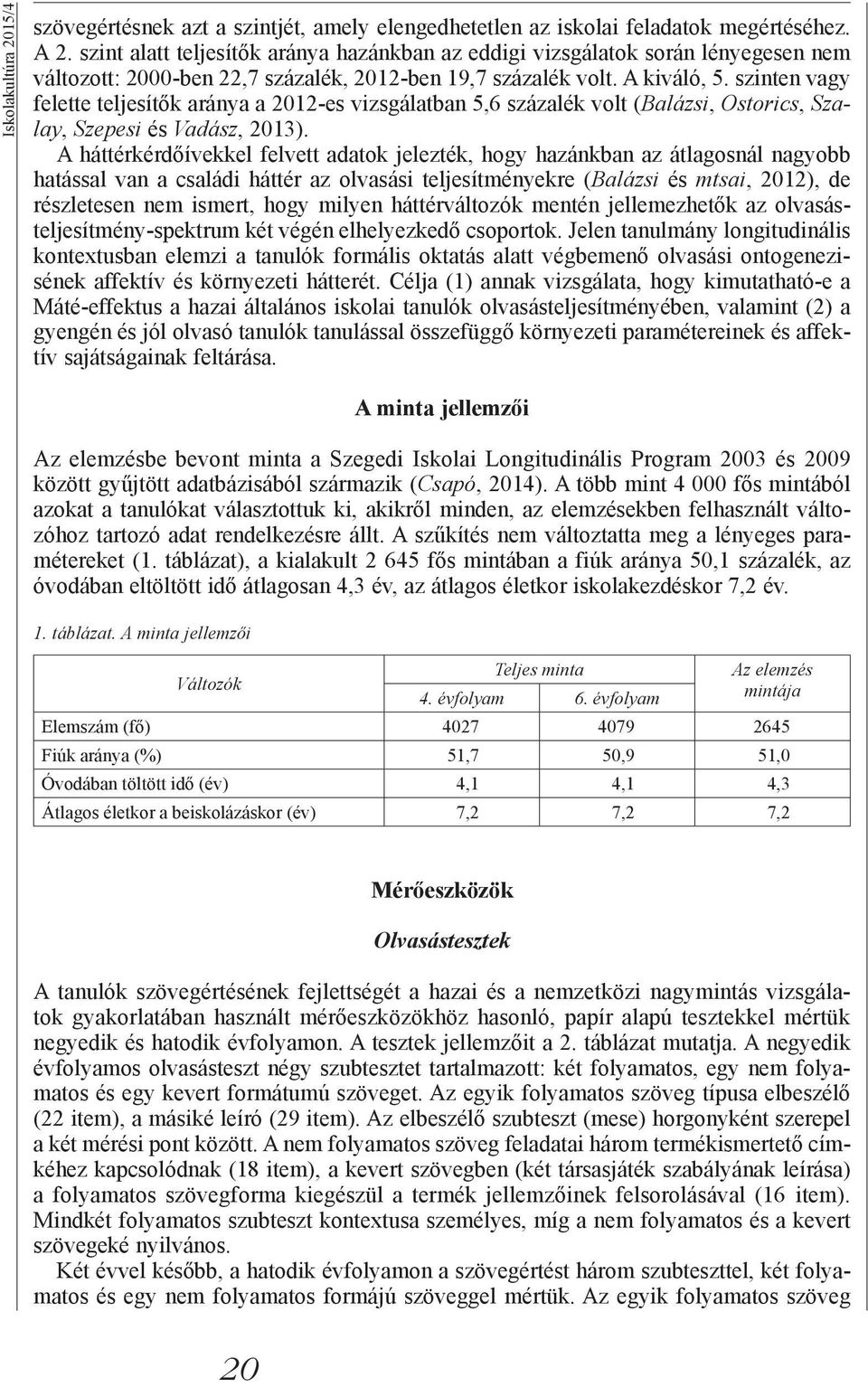 szinten vagy felette teljesítők aránya a 2012-es vizsgálatban 5,6 százalék volt (Balázsi, Ostorics, Szalay, Szepesi és Vadász, 2013).