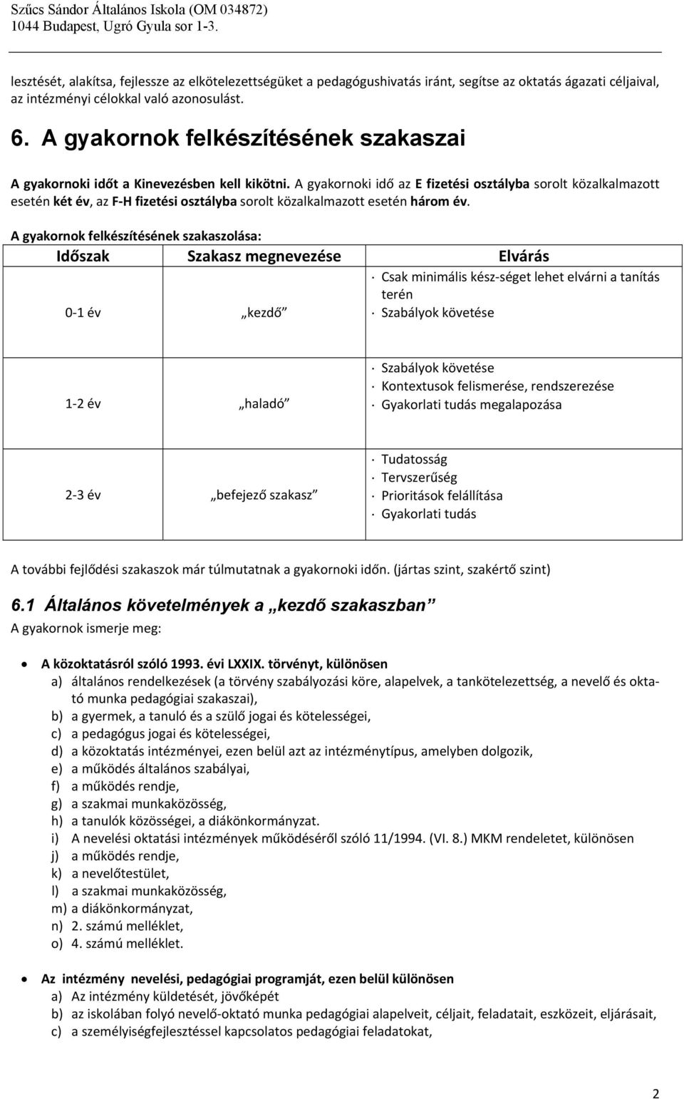 A gyakornoki idő az E fizetési osztályba sorolt közalkalmazott esetén két év, az F H fizetési osztályba sorolt közalkalmazott esetén három év.