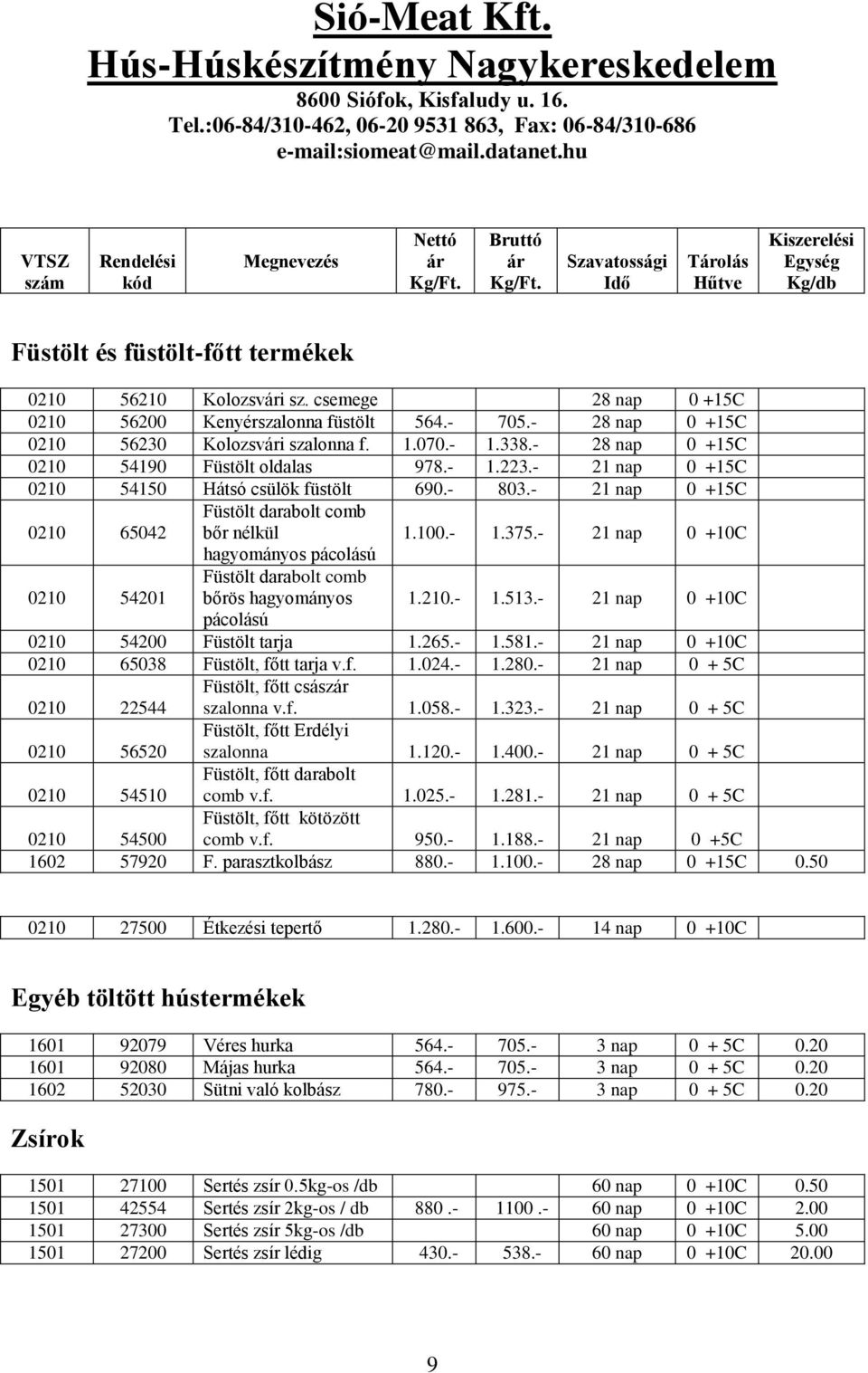 - 28 nap 0 +15C 0210 56230 Kolozsvári szalonna f. 1.070.- 1.338.- 28 nap 0 +15C 0210 54190 Füstölt oldalas 978.- 1.223.- 21 nap 0 +15C 0210 54150 Hátsó csülök füstölt 690.- 803.