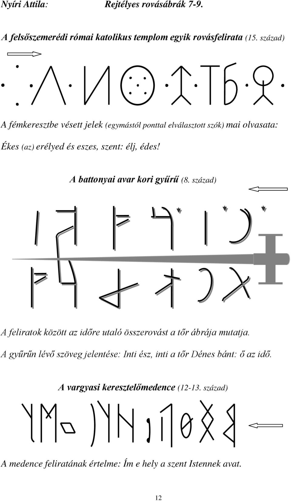 A battonyai avar kori gyűrű (8. század) A feliratok között az időre utaló összerovást a tőr ábrája mutatja.