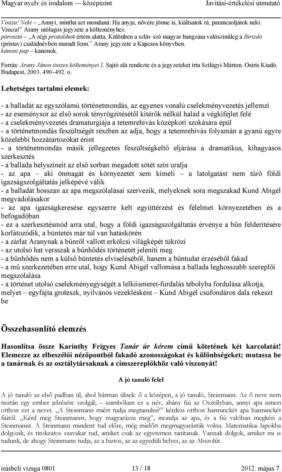 Sajtó alá rendezte és a jegyzeteket írta Szilágyi Márton. Osiris Kiadó, Budapest, 2003. 490 492. o.
