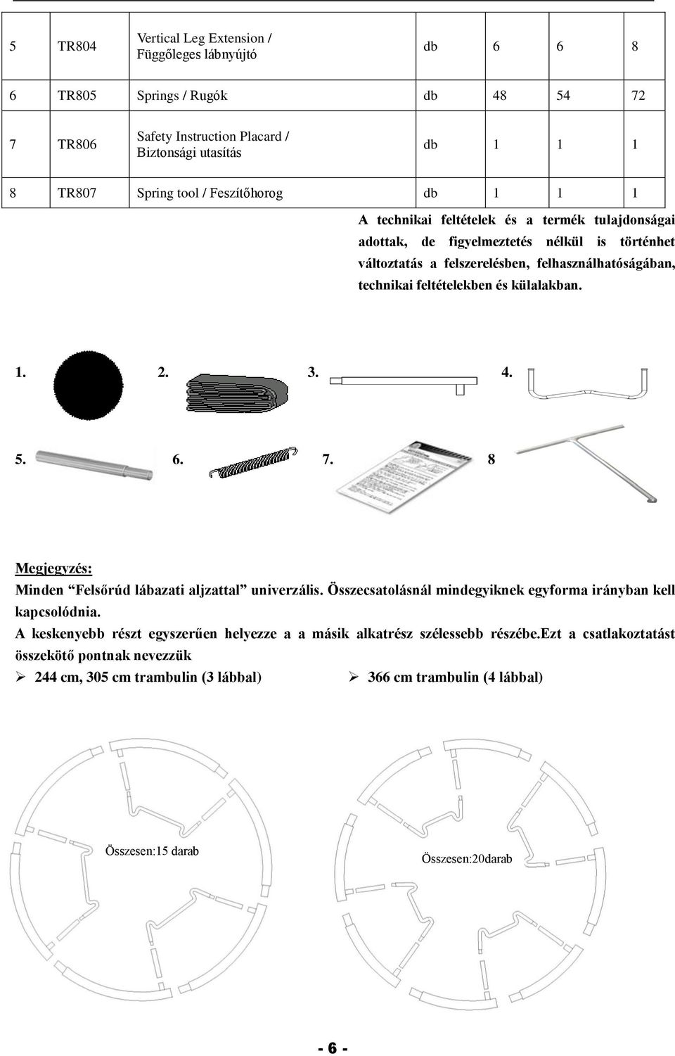 és külalakban. 1. 2. 3. 4. 5. 6. 7. 8 Megjegyzés: Minden Felsőrúd lábazati aljzattal univerzális. Összecsatolásnál mindegyiknek egyforma irányban kell kapcsolódnia.