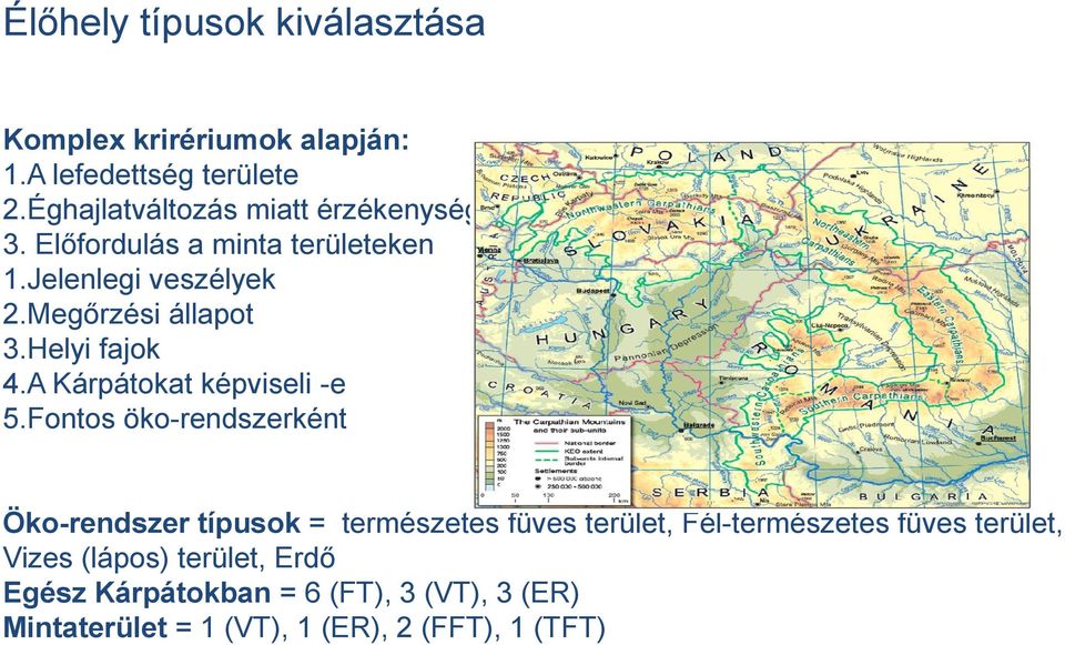 Megőrzési állapot 3.Helyi fajok 4.A Kárpátokat képviseli -e 5.