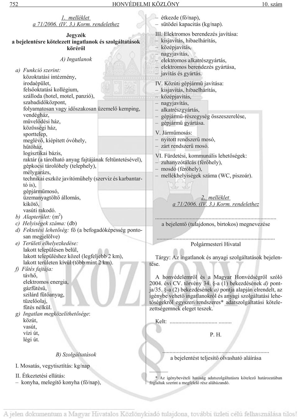 szál lo da (ho tel, mo tel, pan zió), sza bad idõ köz pont, fo lya ma to san vagy idõ sza ko san üze me lõ kem ping, ven dég ház, mû ve lõ dé si ház, kö zös sé gi ház, sport te lep, meg lé võ, ki épí