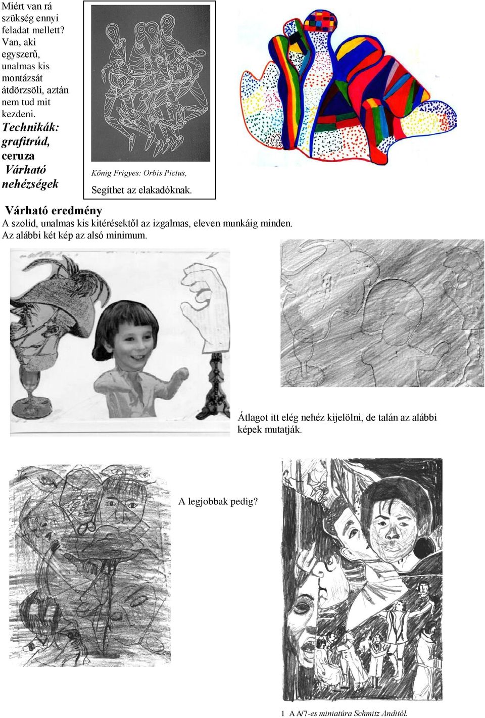 Technikák: grafitrúd, ceruza Várható nehézségek Kőnig Frigyes: Orbis Pictus, Segíthet az elakadóknak.