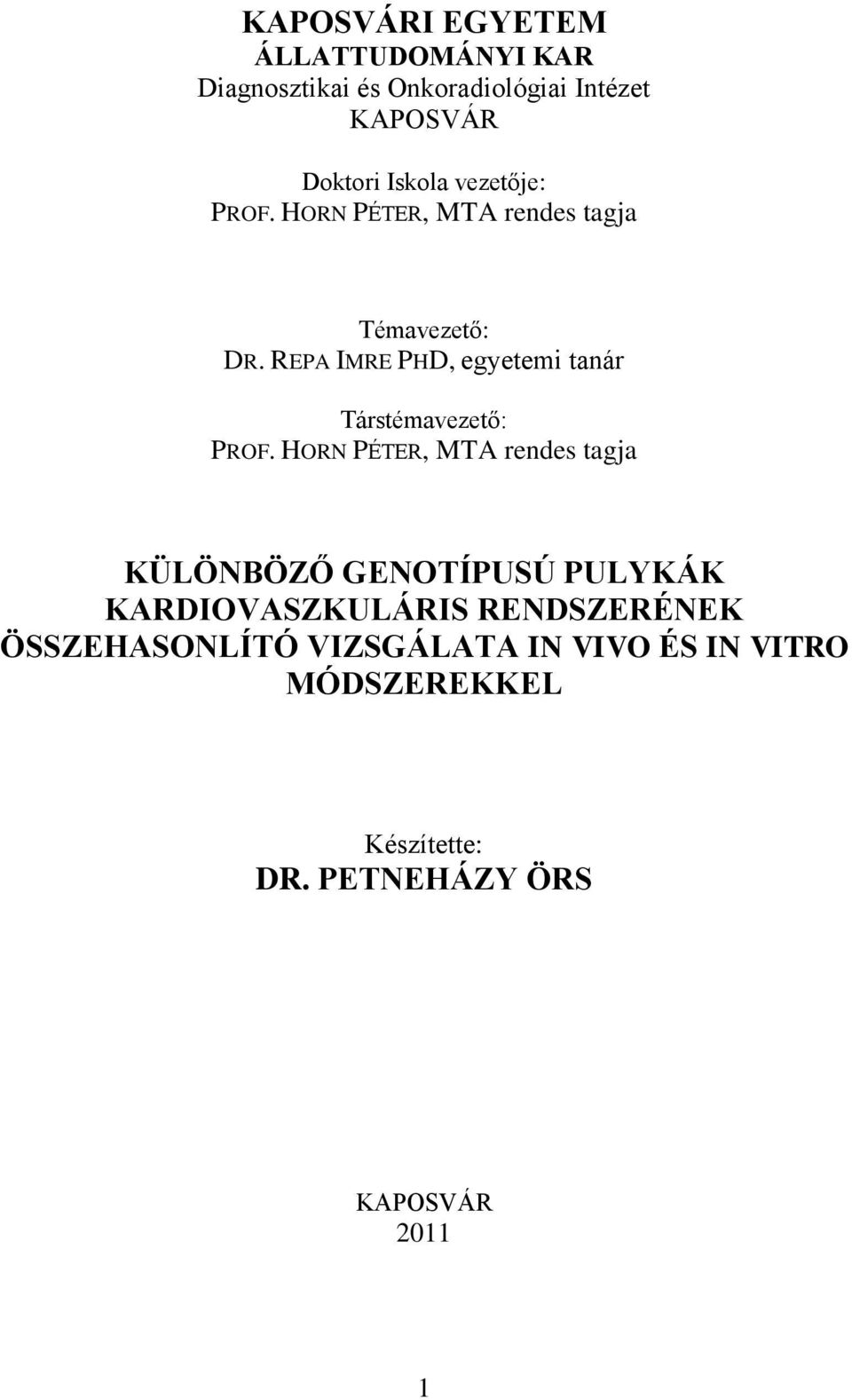 REPA IMRE PHD, egyetemi tanár Társtémavezető: PROF.