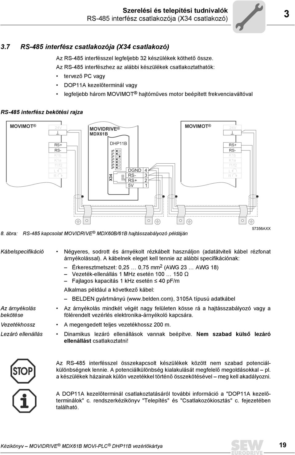 bekötési rajza MOVIMOT 24V MOVIDRIVE MDX61B MOVIMOT 24V RS+ RS- K1b K1a f1/f2 L R DHP11B 2 2 1 2 2 2 3 2 4 2 5 2 6 X34 1 DGND RS- 4 3 RS+ 2 5V 1 RS+ RS- K1b K1a f1/f2 L R 8.