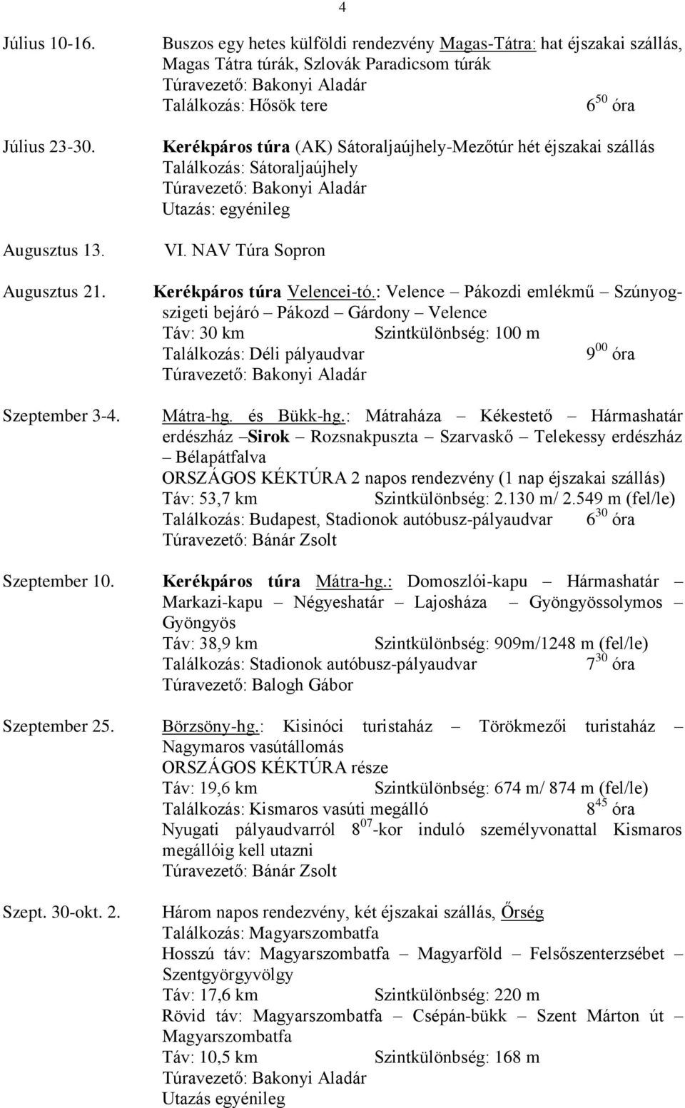 Találkozás: Sátoraljaújhely VI. NAV Túra Sopron Kerékpáros túra Velencei-tó.