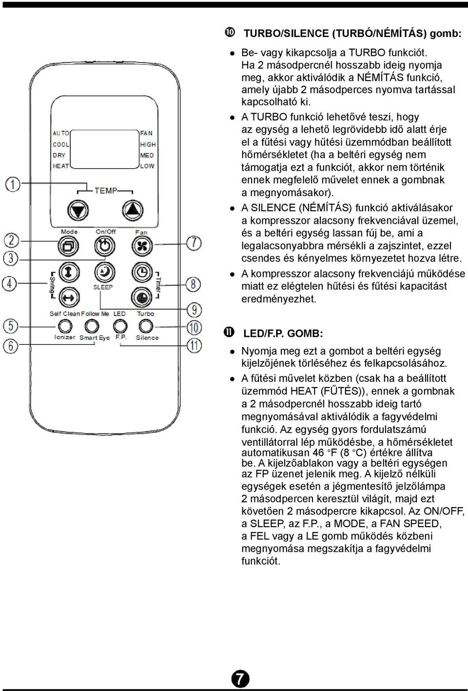 A TURBO funkció lehetővé teszi, hogy az egység a lehető legrövidebb idő alatt érje el a fűtési vagy hűtési üzemmódban beállított hőmérsékletet (ha a beltéri egység nem támogatja ezt a funkciót, akkor