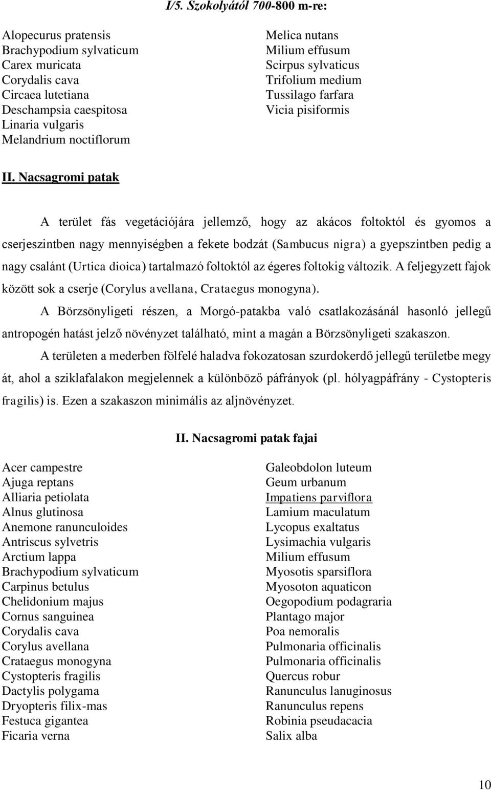 Nacsagromi patak A terület fás vegetációjára jellemző, hogy az akácos foltoktól és gyomos a cserjeszintben nagy mennyiségben a fekete bodzát (Sambucus nigra) a gyepszintben pedig a nagy csalánt
