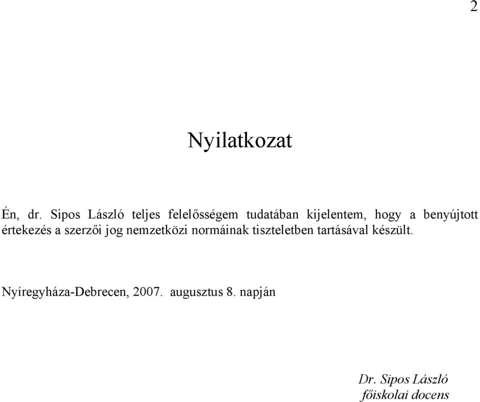 benyújtott értekezés a szerzői jog nemzetközi normáinak