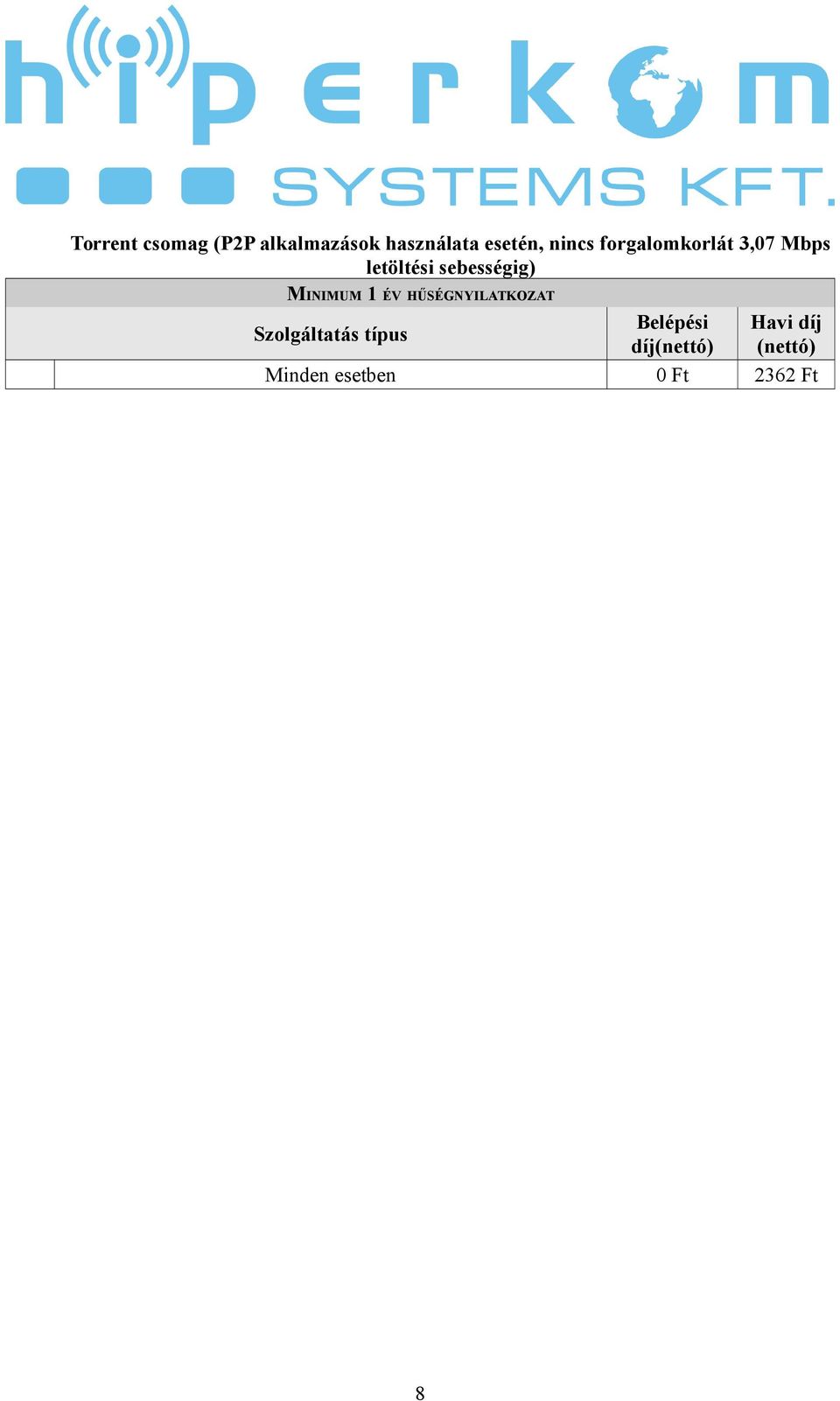 3,07 Mbps letöltési sebességig) MINIMUM