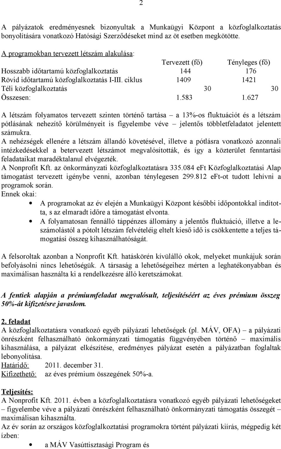 ciklus 1409 1421 Téli közfoglalkoztatás 30 30 Összesen: 1.583 1.
