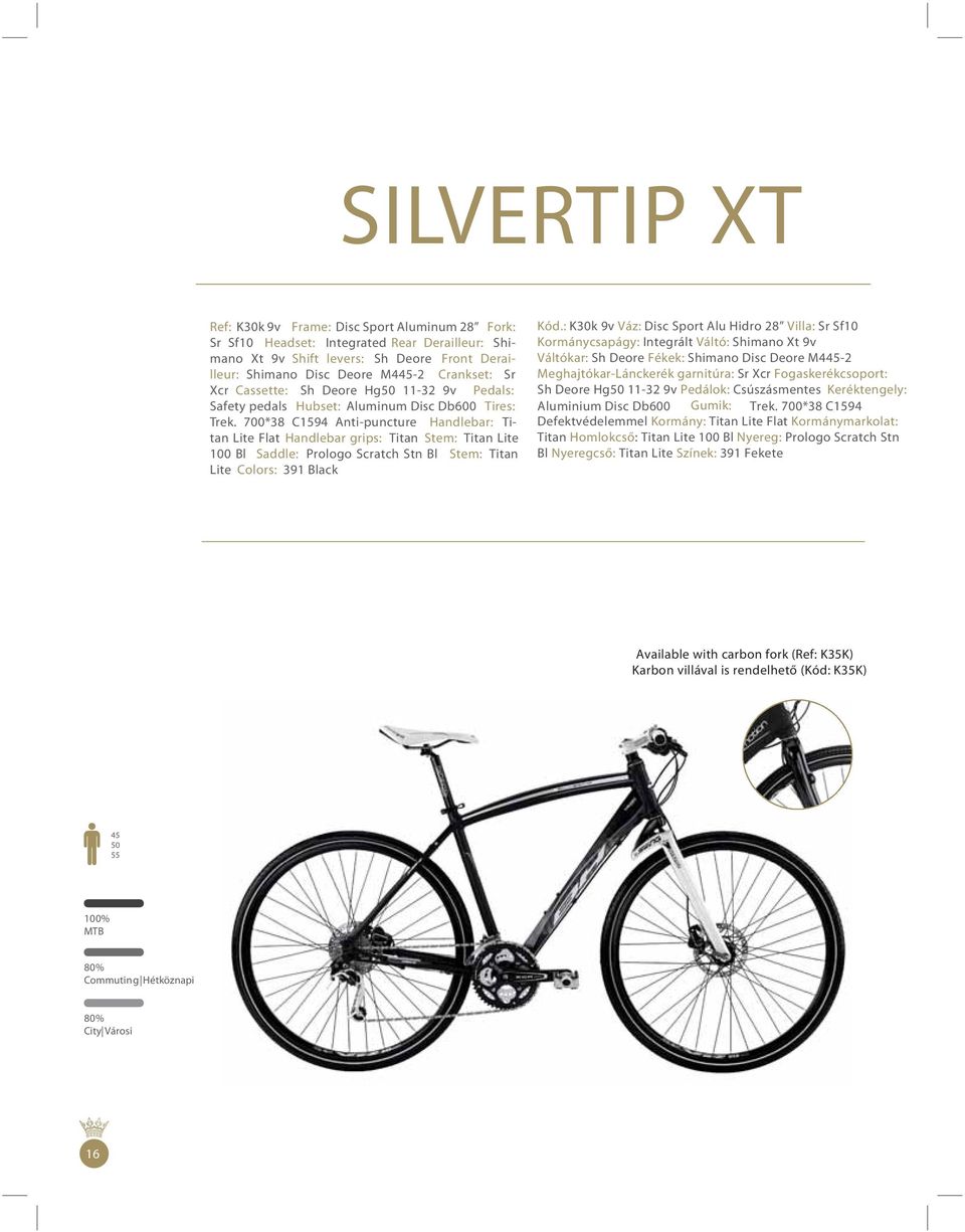 700*38 C1594 Anti-puncture Handlebar: Titan Lite Flat Handlebar grips: Titan Stem: Titan Lite 100 Bl Saddle: Prologo Scratch Stn Bl Stem: Titan Lite Colors: 391 Black Kód.