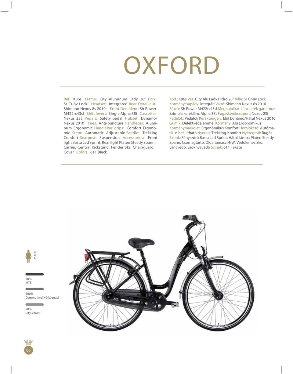 Comfort Seatpost: Suspension Accessories: Front light Basta Led Sprint, Rear light Plateo Steady Spann, Carrier, Central Kickstand, Fender Sks, Chainguard, Cover Colors: 611 Black Kód.