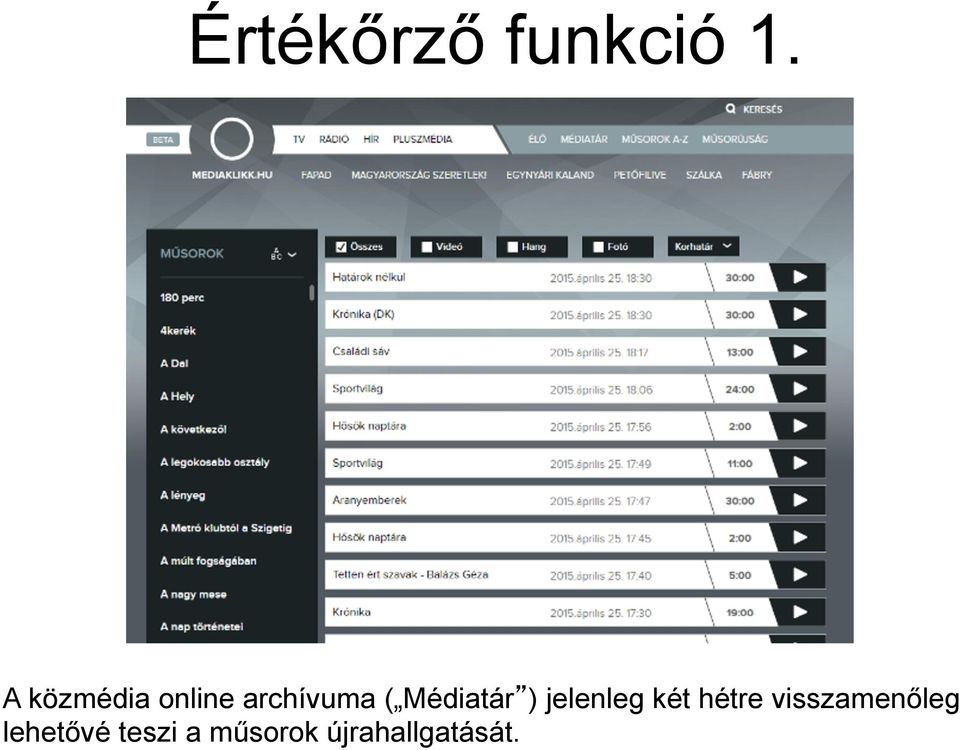 Médiatár ) jelenleg két hétre