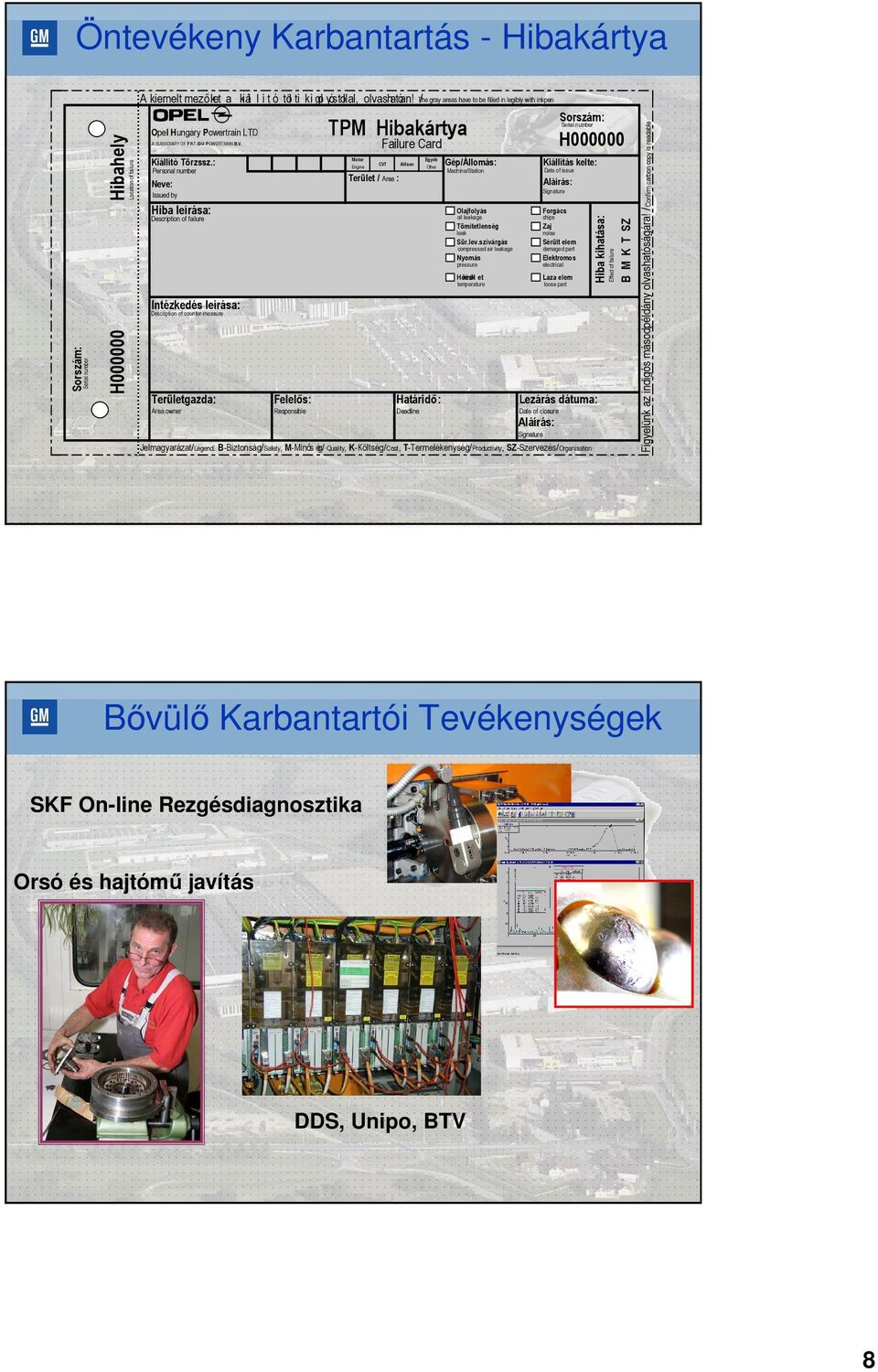 : Personal number Neve: Issued by TPM Hibakártya Motor Egyéb CVT Allison Engine Other Gép/Állomás: Kiállítás kelte: Machine/Station Date of issue Aláírás: Signature Hiba leírása: Olajfolyás Forgács