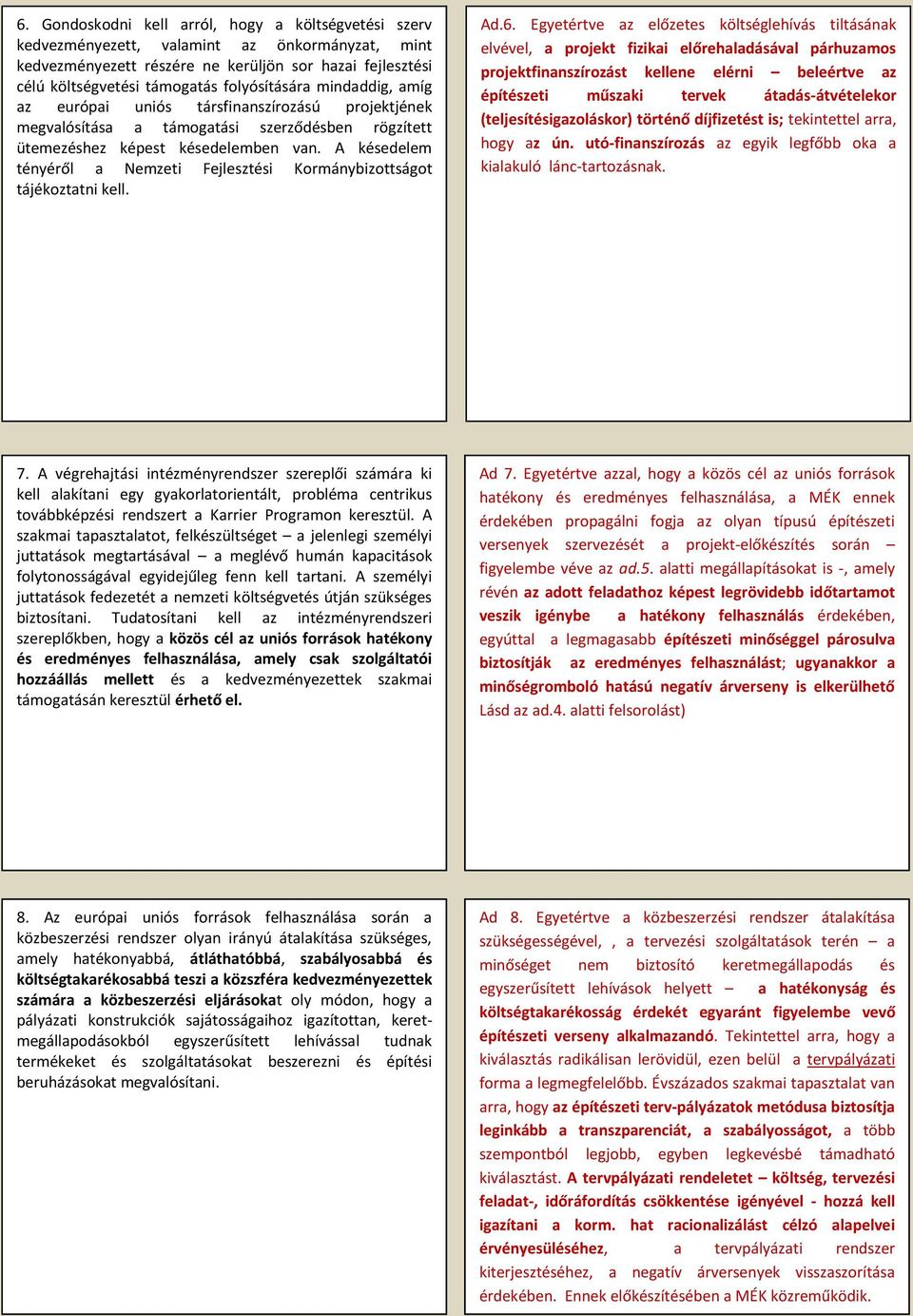 A késedelem tényéről a Nemzeti Fejlesztési Kormánybizottságot tájékoztatni kell. Ad.6.