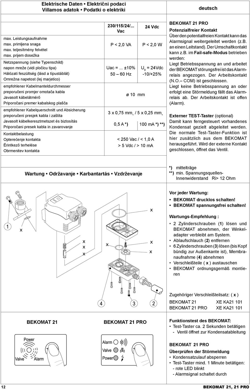 preporučeni promjer omotača kabla Javasolt kábelátmérő Priporočani premer kabalskog plašča empfohlener Kabelquerschnitt und Absicherung preporučeni presjek kabla i zaštita Javasolt
