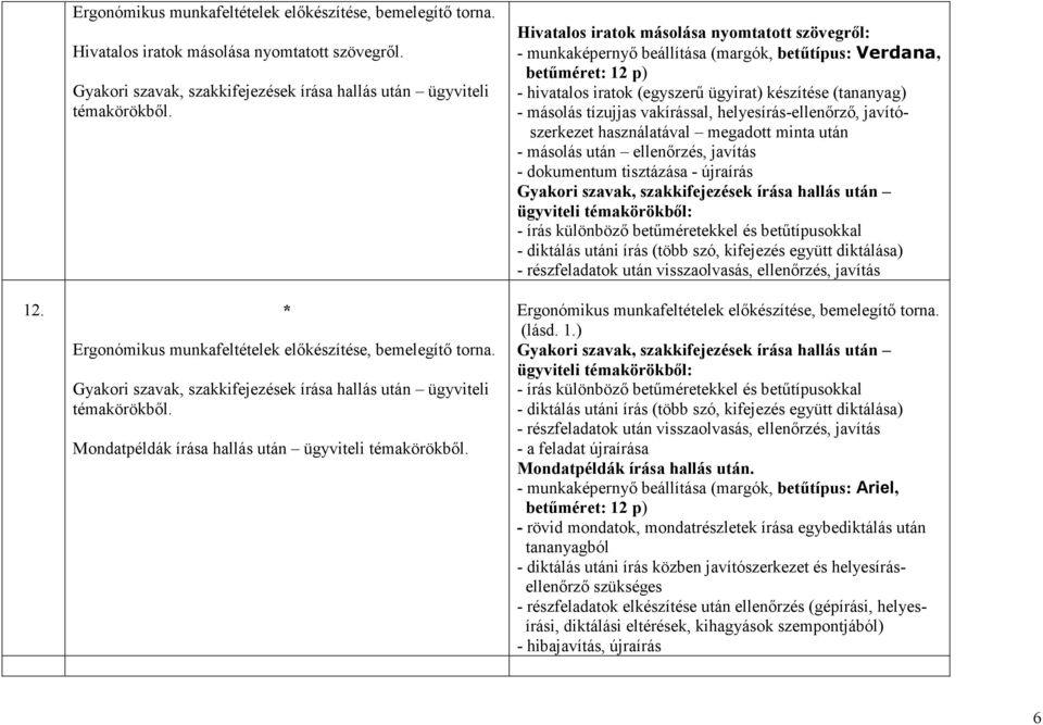 helyesírás-ellenırzı, javítószerkezet használatával megadott minta után - másolás után ellenırzés, javítás - dokumentum tisztázása - újraírás Gyakori szavak, szakkifejezések írása hallás után
