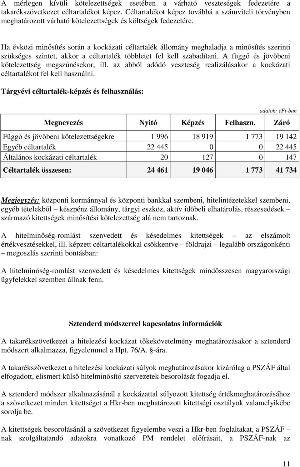 Ha évközi minősítés során a kockázati céltartalék állomány meghaladja a minősítés szerinti szükséges szintet, akkor a céltartalék többletet fel kell szabadítani.