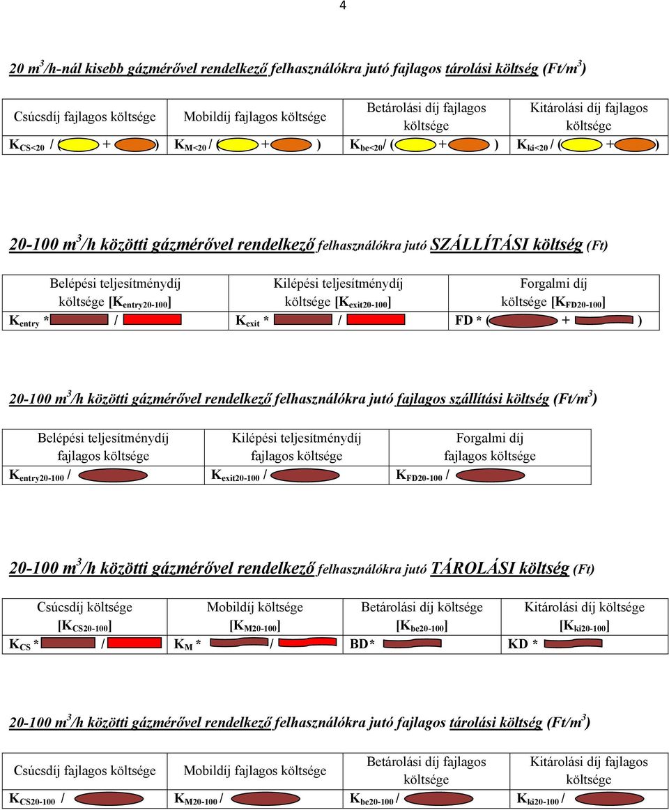felhasználókra jutó fajlagos szállítási költség (Ft/m 3 ) K entry20-100 / K exit20-100 / K FD20-100 / 20-100 m 3 /h közötti gázmérővel rendelkező felhasználókra jutó TÁROLÁSI költség (Ft) Csúcsdíj [K