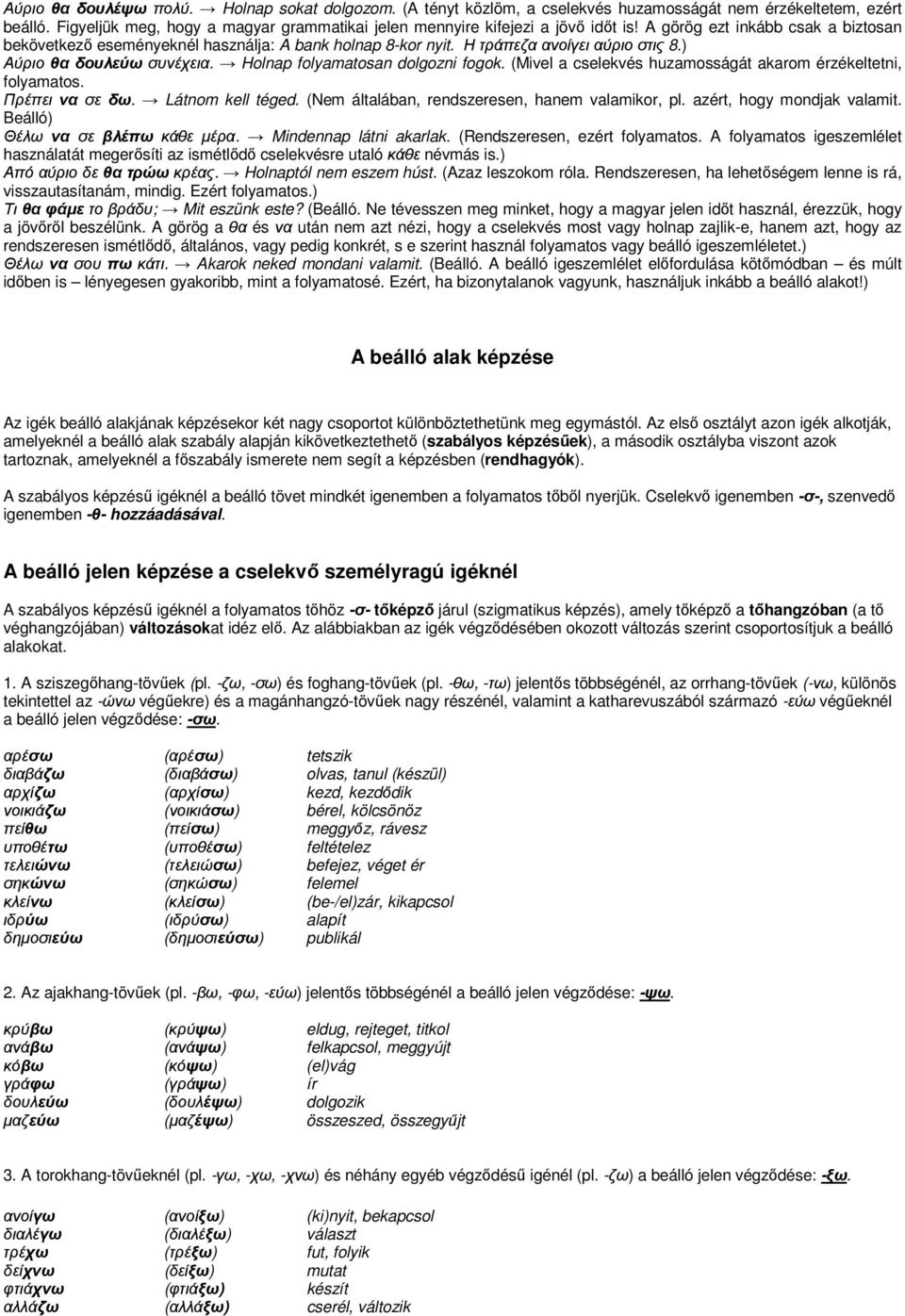 (Mivel a cselekvés huzamosságát akarom érzékeltetni, folyamatos. Πρέπει να σε δω. Látnom kell téged. (Nem általában, rendszeresen, hanem valamikor, pl. azért, hogy mondjak valamit.