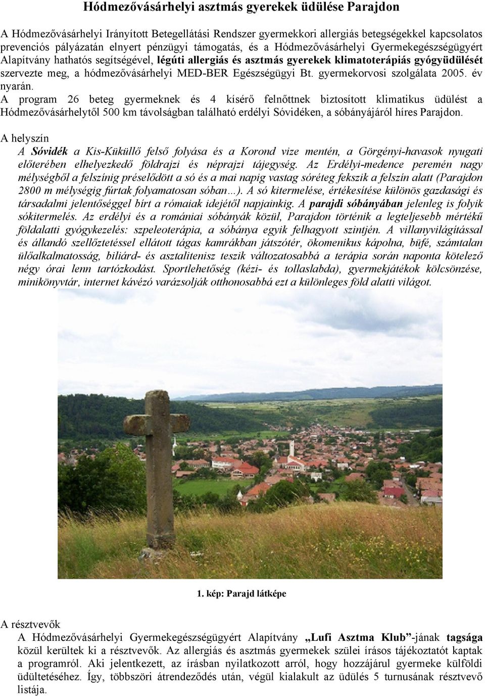 Egészségügyi Bt. gyermekorvosi szolgálata 2005. év nyarán.