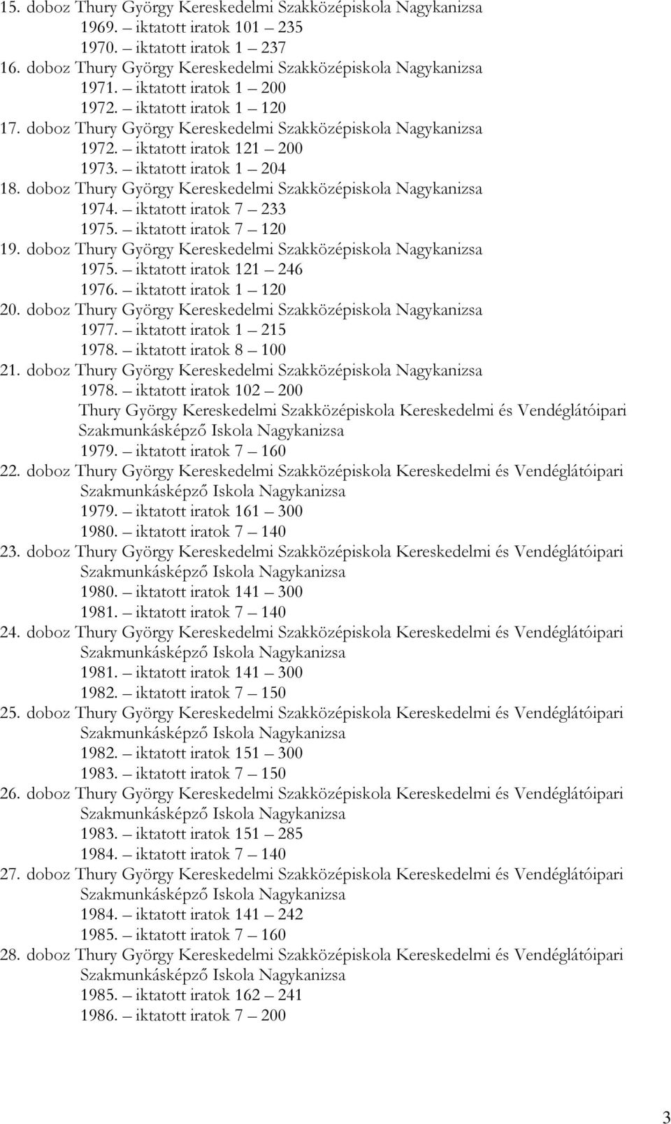 doboz Thury György Kereskedelmi Szakközépiskola Nagykanizsa 1974. iktatott iratok 7 233 1975. iktatott iratok 7 120 19. doboz Thury György Kereskedelmi Szakközépiskola Nagykanizsa 1975.