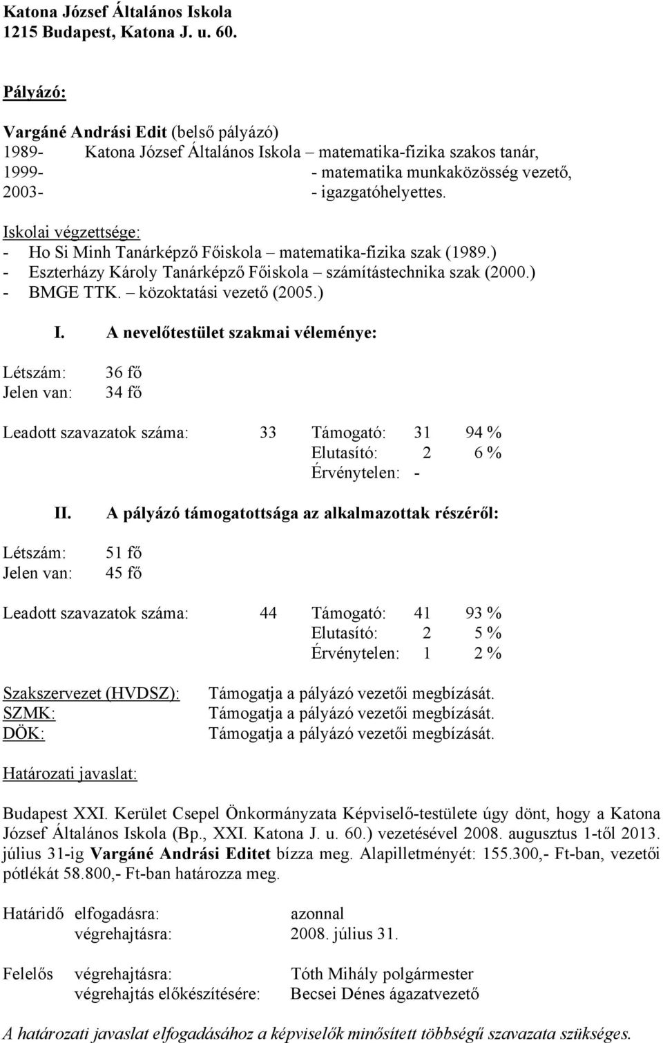 - Ho Si Minh Tanárképző Főiskola matematika-fizika szak (1989.) - Eszterházy Károly Tanárképző Főiskola számítástechnika szak (2000.) - BMGE TTK. közoktatási vezető (2005.