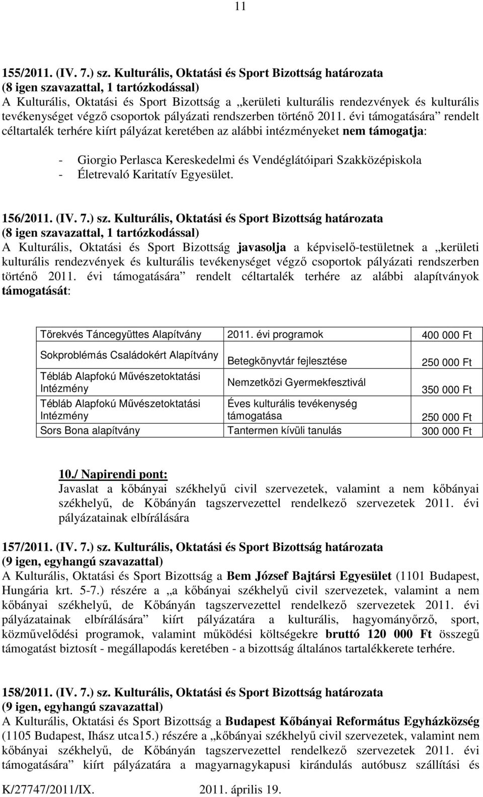 végző csoportok pályázati rendszerben történő 2011.