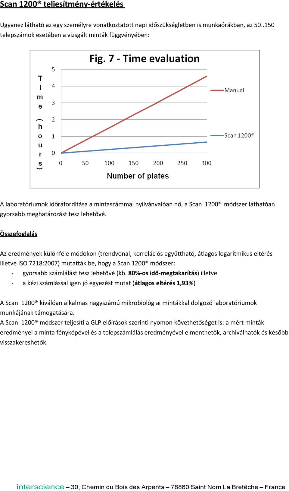 Összefoglalás Az eredmények különféle módokon (trendvonal, korrelációs együttható, átlagos logaritmikus eltérés illetve ISO 7218:2007) mutatták be, hogy a Scan 1200 módszer: gyorsabb számlálást tesz