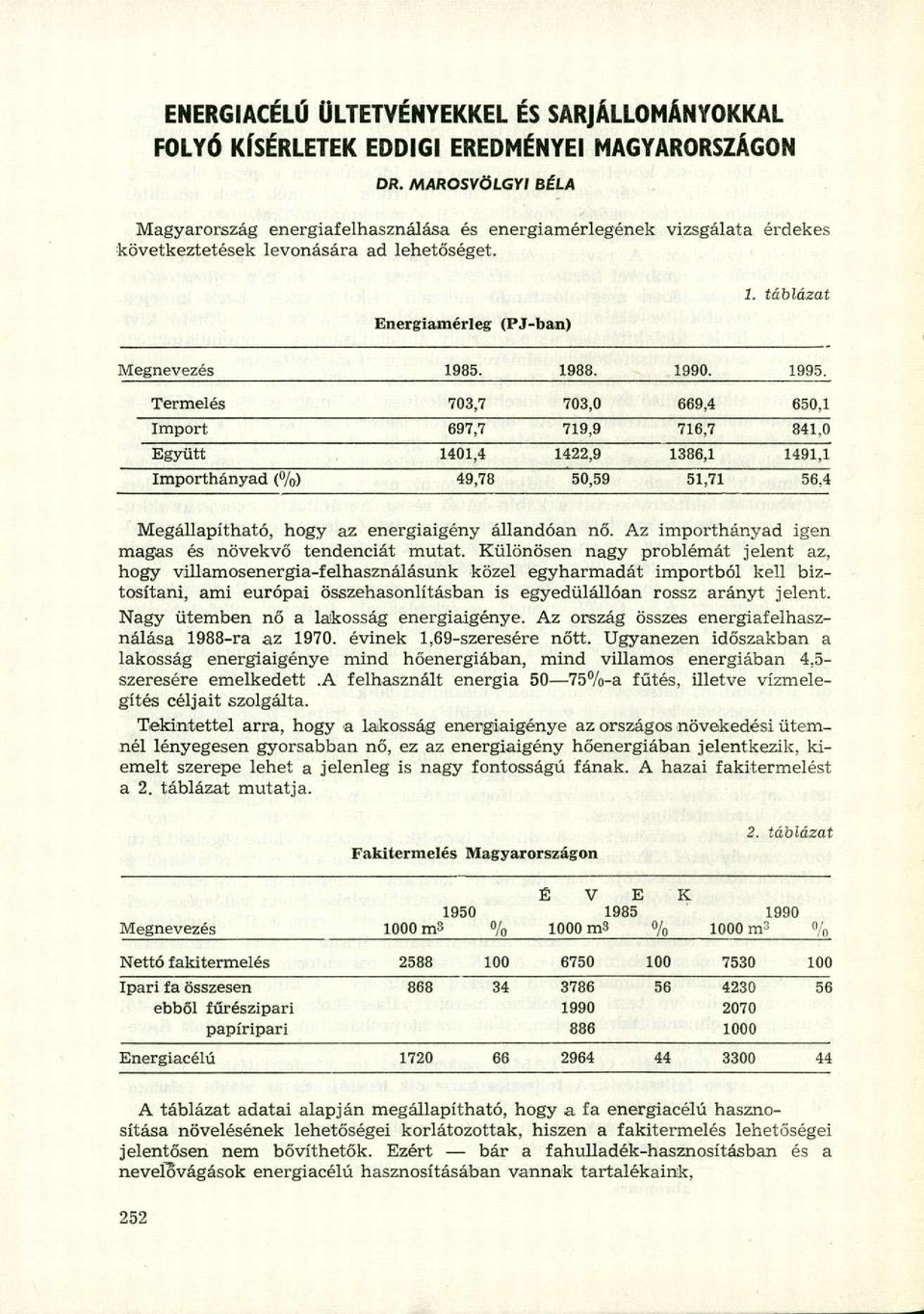 1995. Termelés 703,7 703,0 669,4 650,1 Import 697,7 719,9 716,7 841,0 Együtt 1401,4 1422,9 1386,1 1491,1 Importhányad (%) 49,78 50,59 51,71 56,4 Megállapítható, hogy az energiaigény állandóan nő.