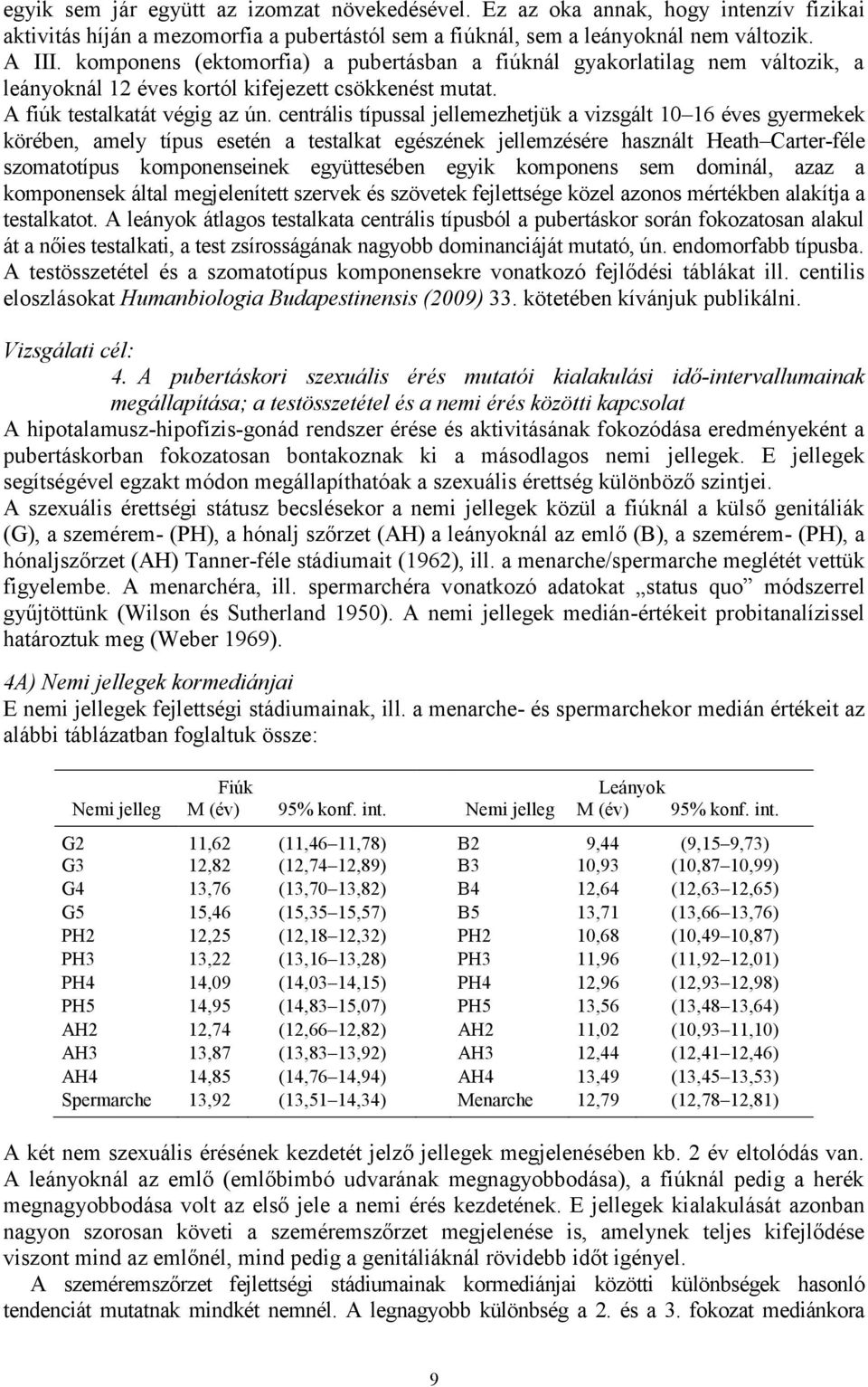 centrális típussal jellemezhetjük a vizsgált 10 16 éves gyermekek körében, amely típus esetén a testalkat egészének jellemzésére használt Heath Carter-féle szomatotípus komponenseinek együttesében