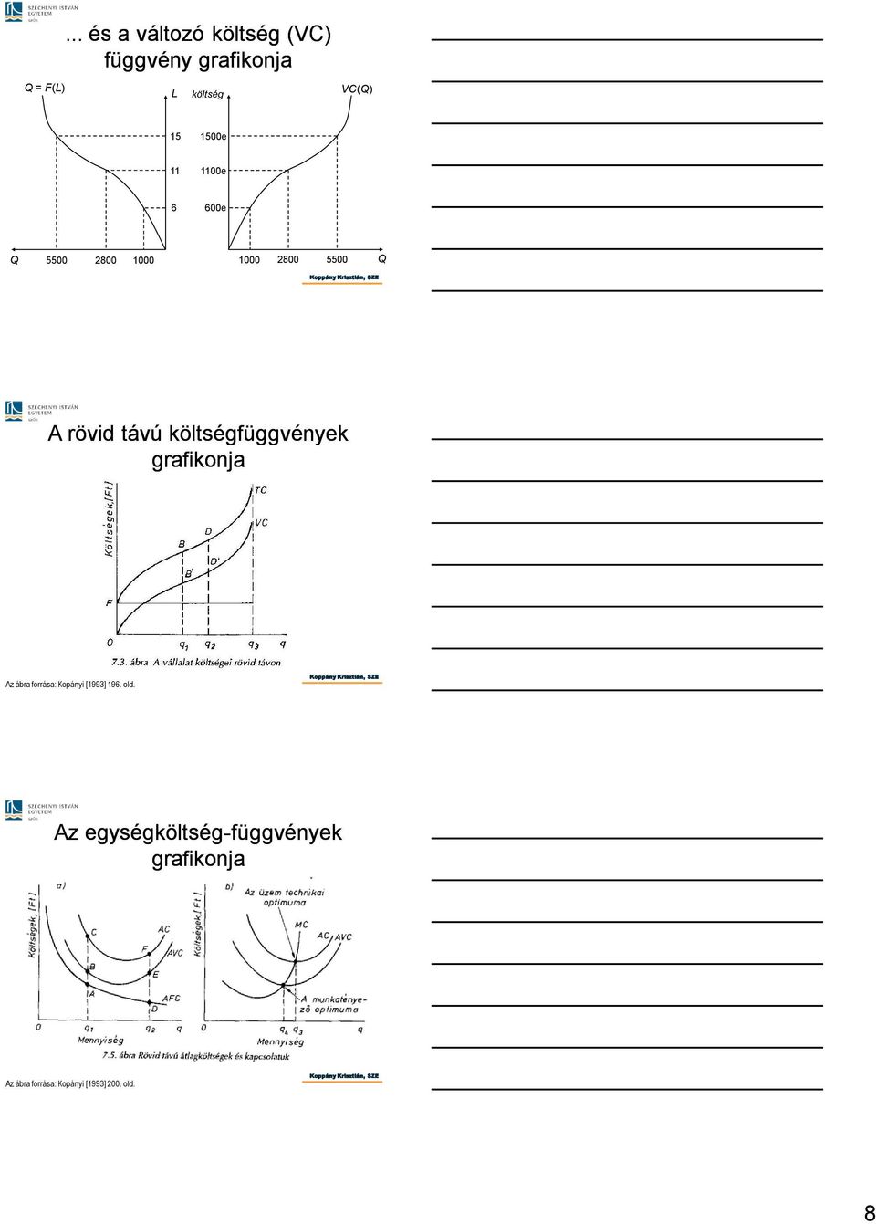 költségfüggvények grafikonja Az ábra forrása: Kopányi [1993] 196. old.