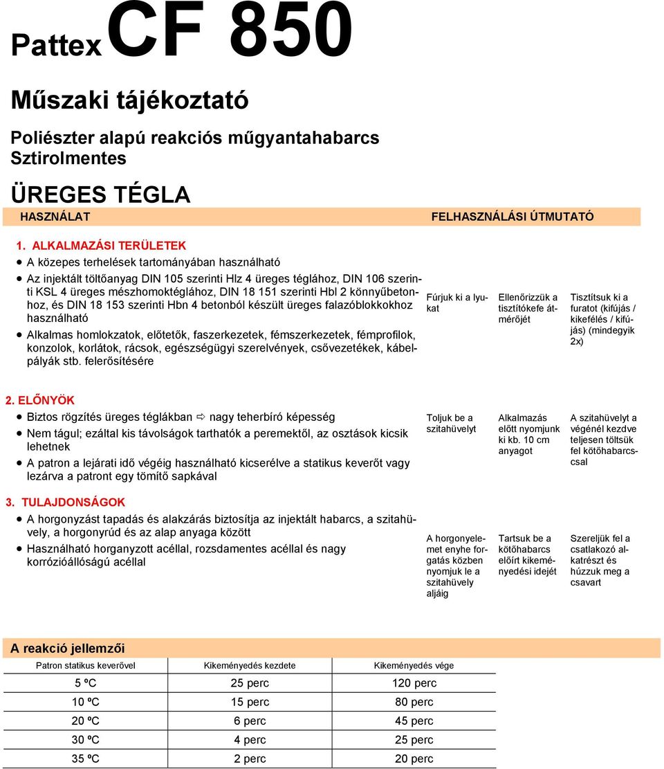 szerinti Hbl 2 könnyűbetonhoz, és DIN 18 153 szerinti Hbn 4 betonból készült üreges falazóblokkokhoz használható Alkalmas homlokzatok, előtetők, faszerkezetek, fémszerkezetek, fémprofilok, konzolok,