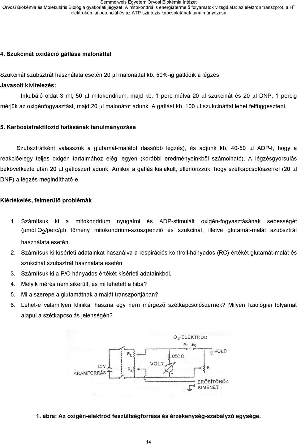 Karboxiatraktilozid hatásának tanulmányozása Szubsztrátként válasszuk a glutamát-malátot (lassúbb légzés), és adjunk kb.