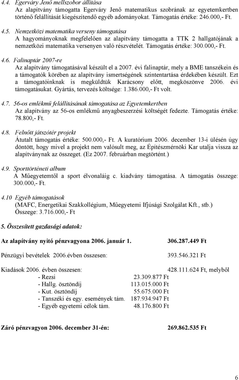 Támogatás értéke: 300.000,- Ft. 4.6. Falinaptár 2007-re Az alapítvány támogatásával készült el a 2007.