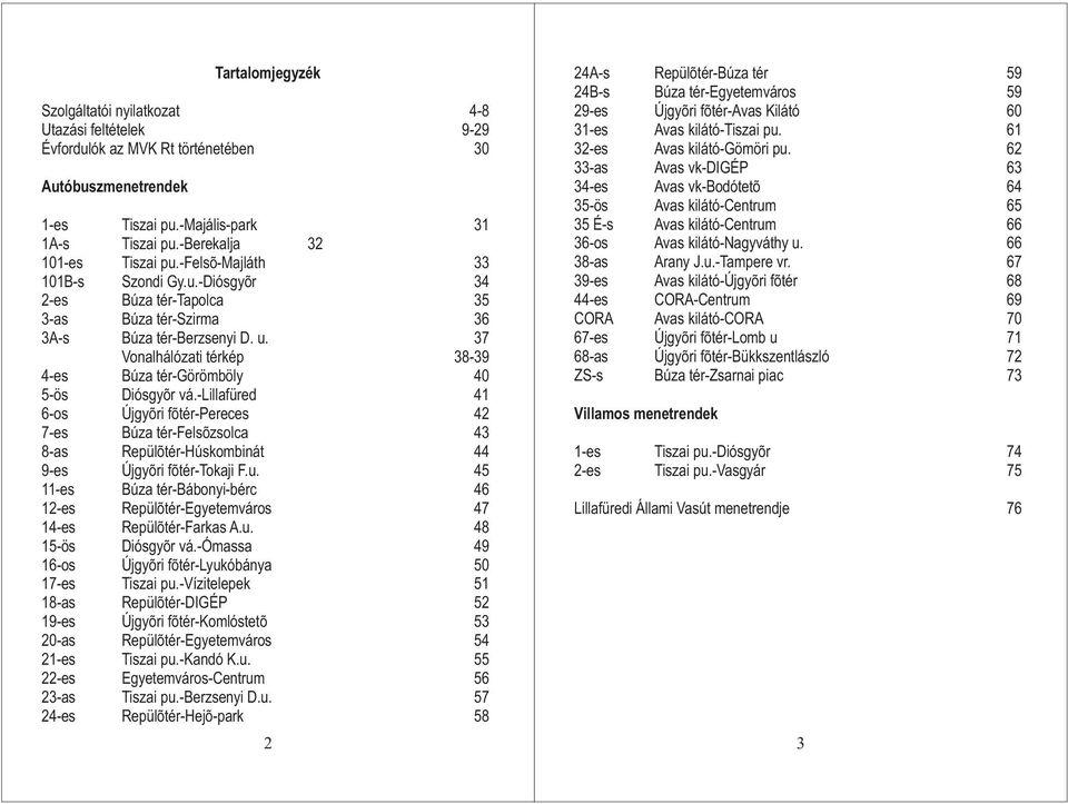 37 Vonalhálózati térkép 38-39 4-es Búza tér-görömböly 40 5-ös Diósgyõr vá.