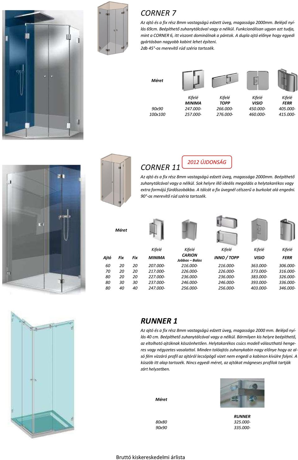 CORNER 7. Méret CORNER 11. CARION Ajtó Fix Fix MINIMA RUNNER 1. Méret. -  PDF Ingyenes letöltés
