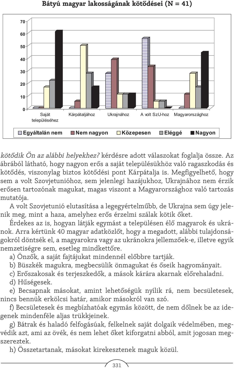 Az ábrából látható, hogy nagyon erõs a saját településükhöz való ragaszkodás és kötõdés, viszonylag biztos kötõdési pont Kárpátalja is.