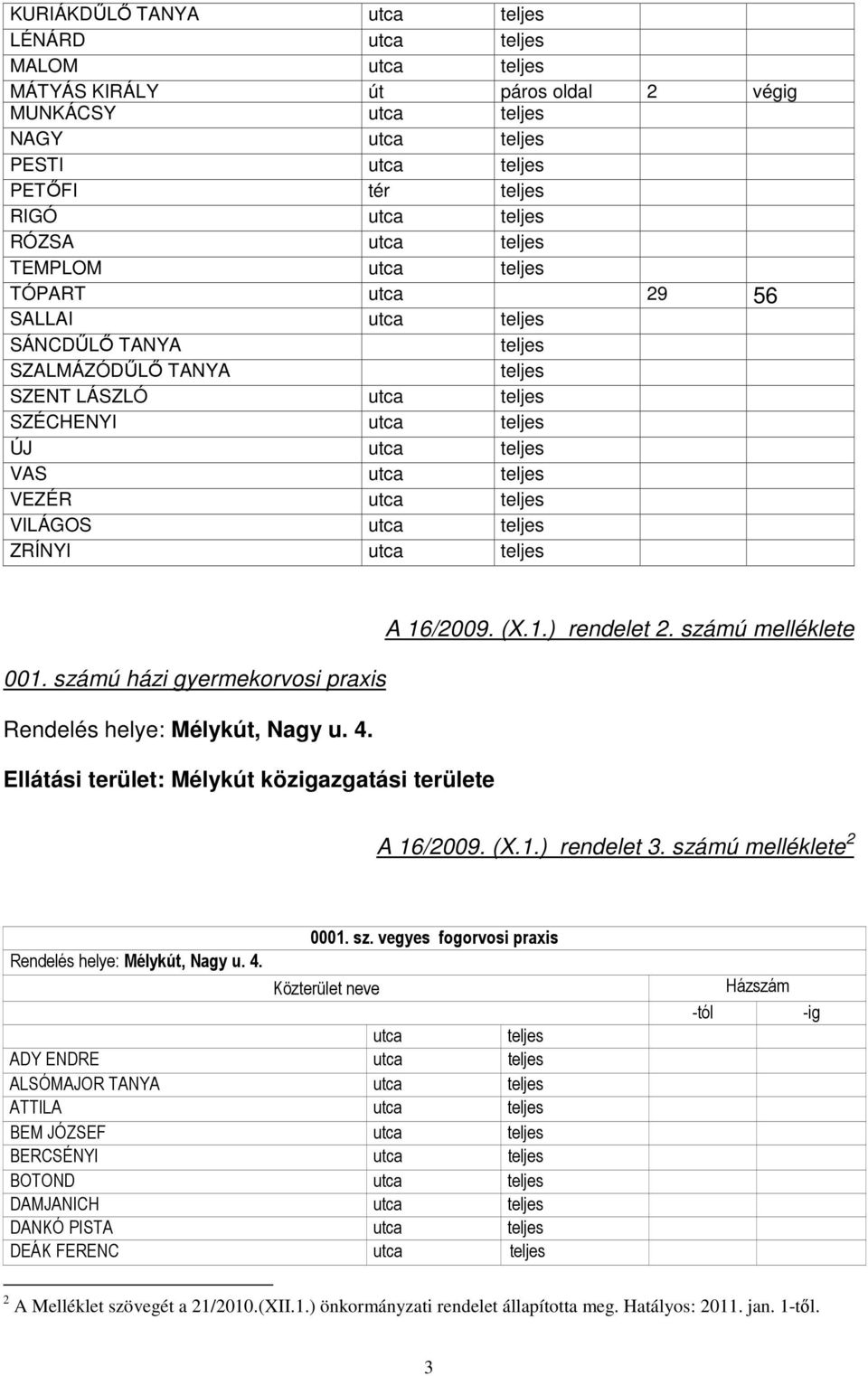 számú házi gyermekorvosi praxis Ellátási terület: Mélykút közigazgatási területe A 16/2009. (X.1.) rendelet 3. szá