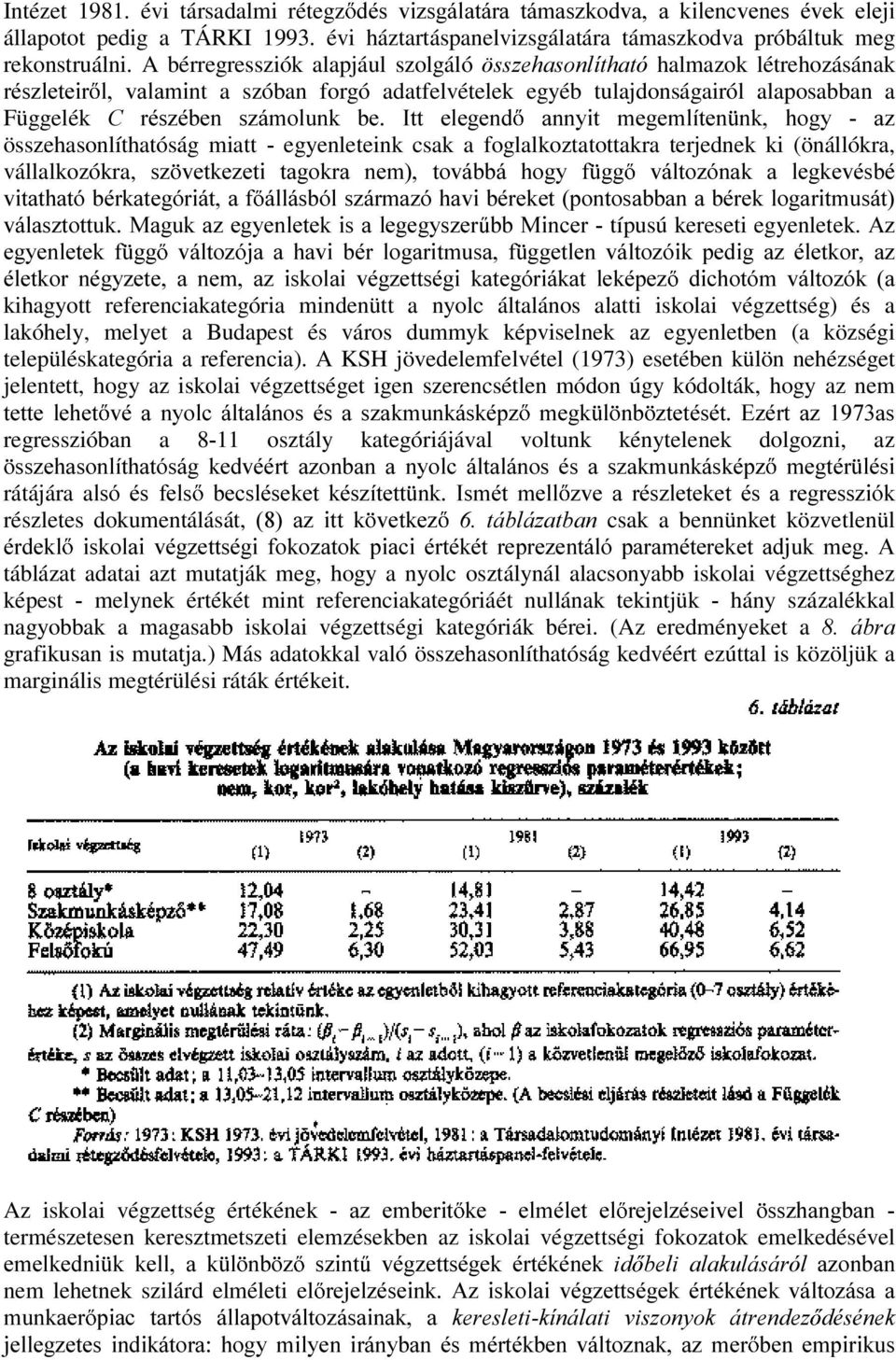 EH,WW HOHJHQG DQQ\LW PHJHPOtWHQ QN KRJ\ D] összehasonlíthatóság miatt egyenleteink csak a foglalkoztatottakra terjednek ki (önállókra, vállalkozókra, V] YHWNH]HWL WDJRNUD QHP WRYiEEi KRJ\ I JJ