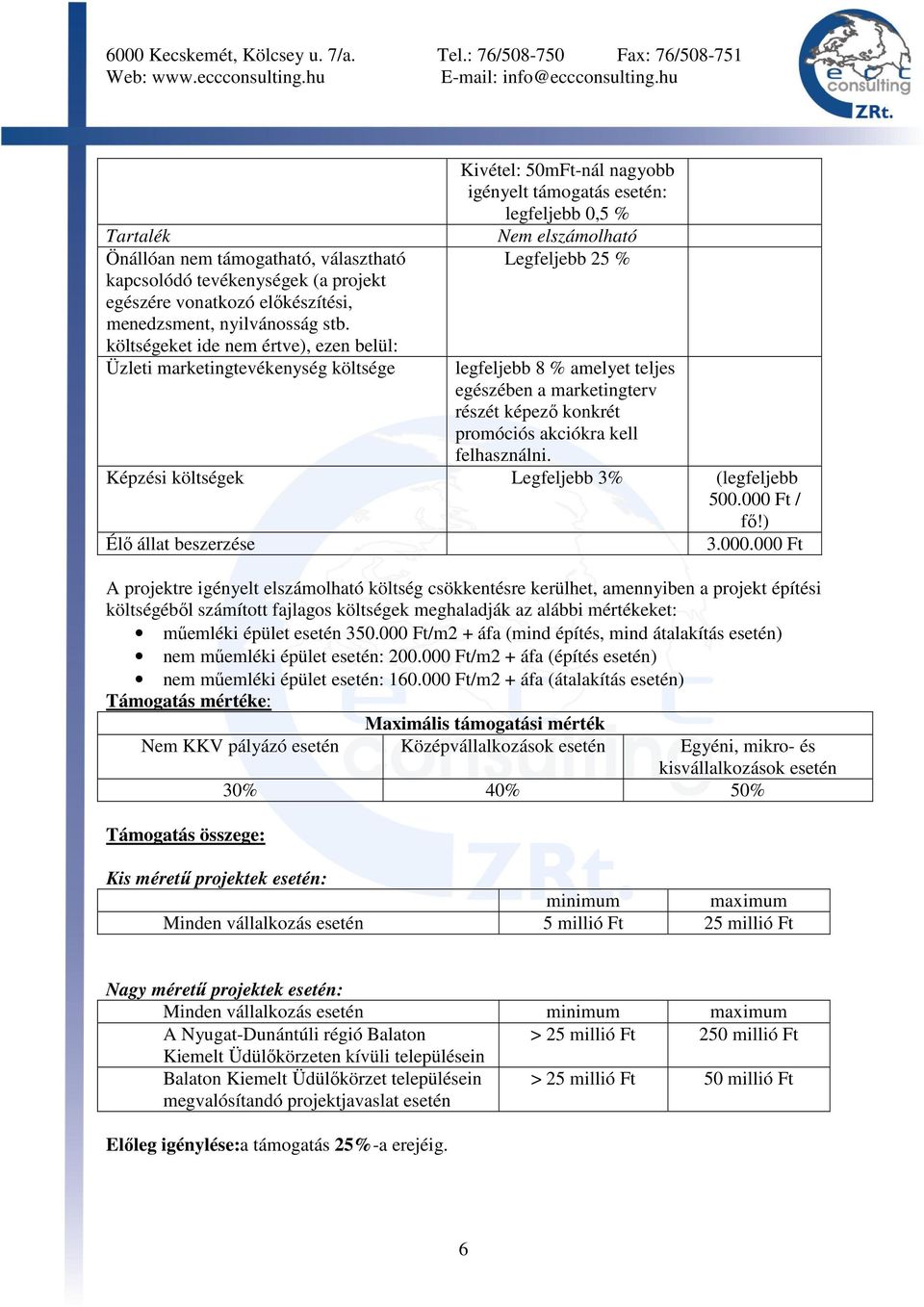 egészében a marketingterv részét képezı konkrét promóciós akciókra kell felhasználni. Képzési költségek Legfeljebb 3% (legfeljebb 500.000 