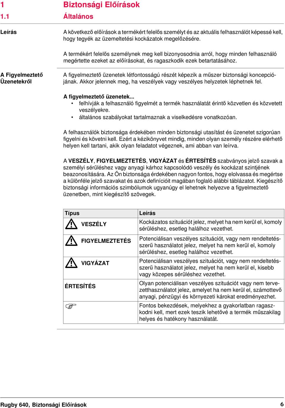 A Figyelmeztető Üzenetekről A figyelmeztető üzenetek létfontosságú részét képezik a műszer biztonsági koncepciójának. Akkor jelennek meg, ha veszélyek vagy veszélyes helyzetek léphetnek fel.
